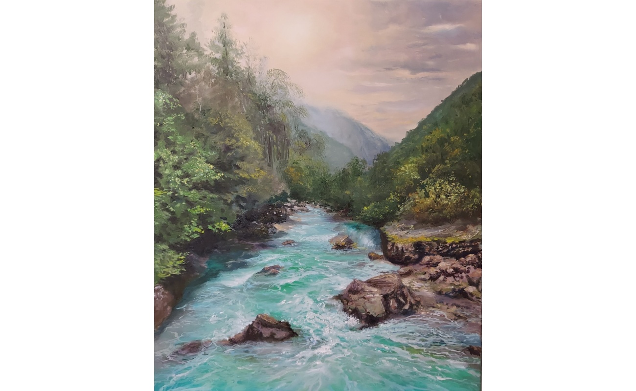 Original oil painting 'River', on canvas 60x50 cm, 2023