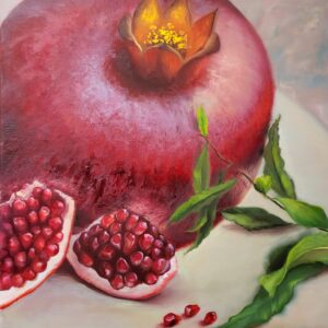 Original oil painting 'Pomegranate' on canvas 50x50 cm, 2023