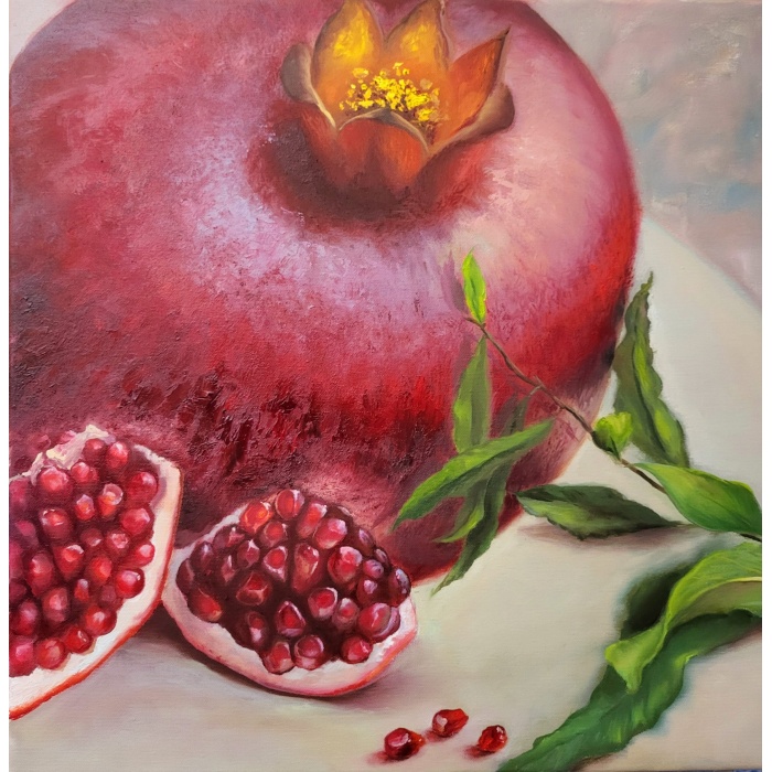 Original oil painting 'Pomegranate' on canvas 50x50 cm, 2023
