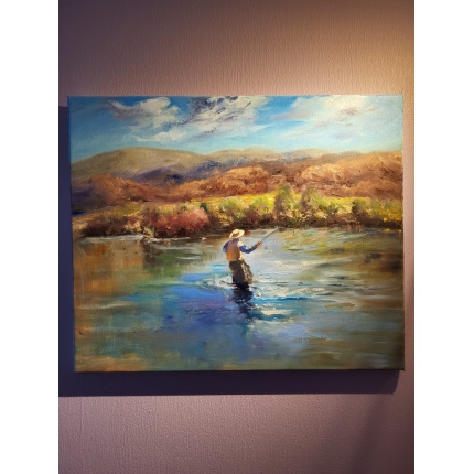 Oil painting 'Fishing in Patagonia', on canvas 50x60 cm, 2023