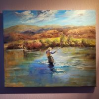 Oil painting 'Fishing in Patagonia', on canvas 50x60 cm, 2023